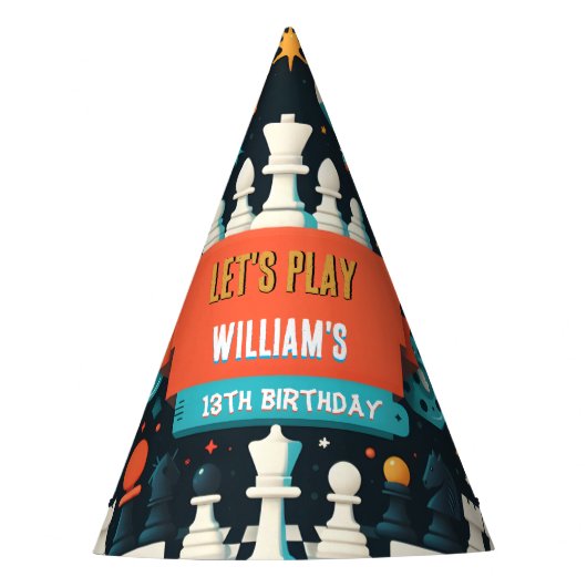 Schachkönig und Queen Game Night 13. Geburtstag Partyhütchen (Vorderseite)