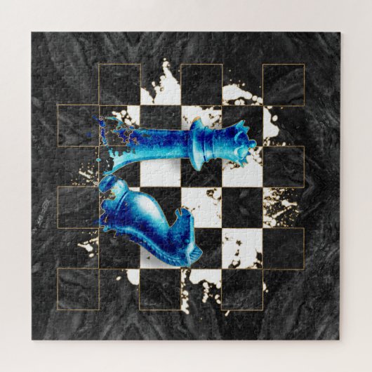 Schachkönigin und Ritter - Blauer Marmor Puzzle (Horizontal)