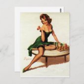 Schachmädchen-Button auf Postkarte (Vorne/Hinten)