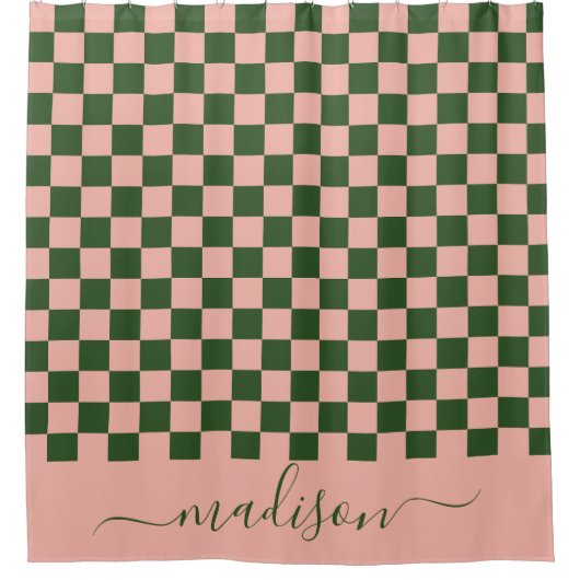 Schachmatt Grün/Rosa Schachmatte Duschvorhang (Vorderseite)