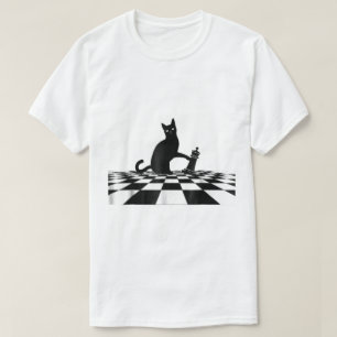 Schachmatt-Kunst mit schwarzer Katze T-Shirt