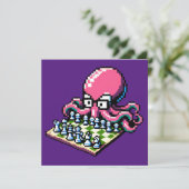Schachmeister Octopus - Funny Pixel Art Strategy Einladung (Stehend Vorderseite)
