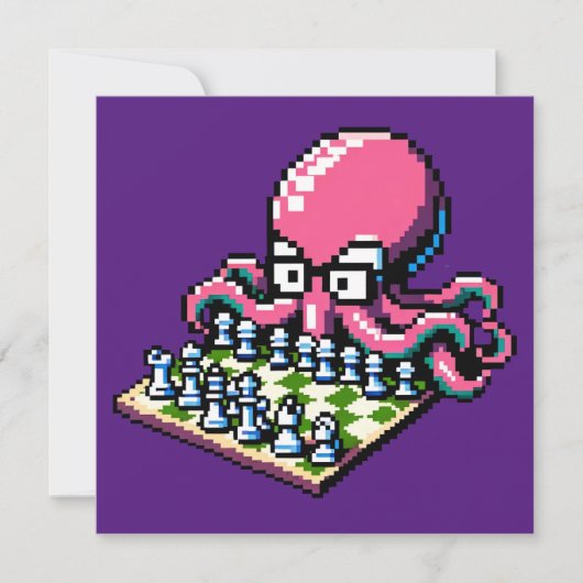 Schachmeister Octopus - Funny Pixel Art Strategy Einladung (Vorderseite)
