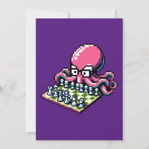 Schachmeister Octopus - Funny Pixel Art Strategy Feiertagskarte