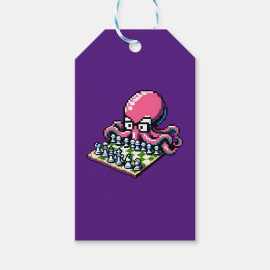 Schachmeister Octopus - Funny Pixel Art Strategy Geschenkanhänger (Vorderseite)