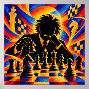 Schachmeister tief in Gedanken Silhouette Poster