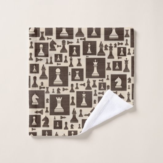 Schachmuster - Holzstruktur Badhandtuch Set (Waschlappen)