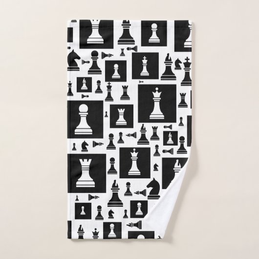 Schachmuster - Schwarz-Weiß Badhandtuch Set (Handtuch)