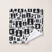 Schachmuster - Schwarz-Weiß Badhandtuch Set (Waschlappen)