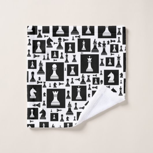 Schachmuster - Schwarz-Weiß Badhandtuch Set (Waschlappen)