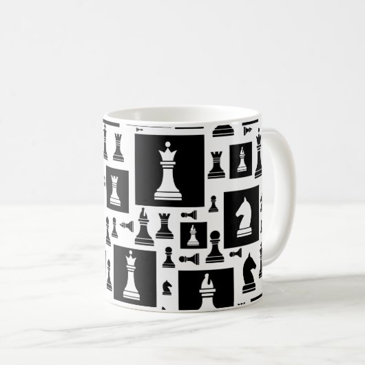 Schachmuster - Schwarz-Weiß Kaffeetasse (VorderseiteRechts)
