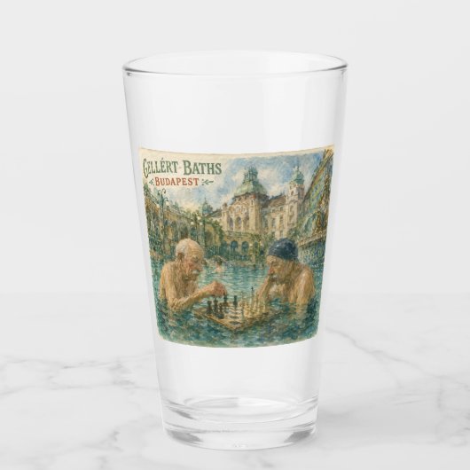 Schachpartie Gellert Bäder Budapest Ungarn Glas (Vorderseite)