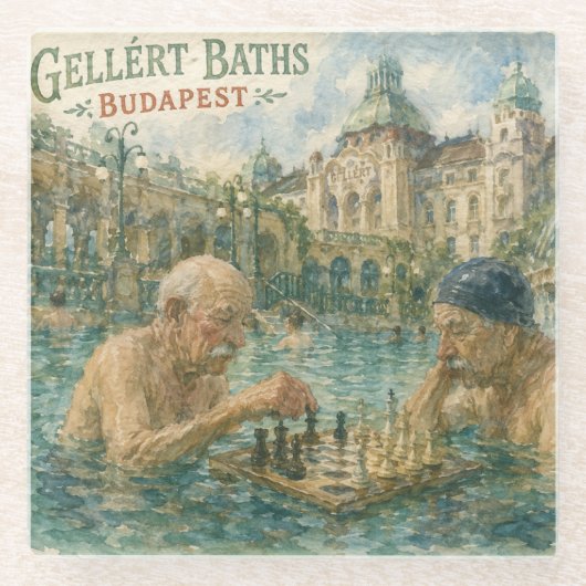 Schachpartie Gellert-Bäder Budapest Ungarn Glasuntersetzer (Vorderseite)