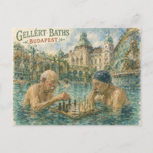Schachpartie Gellert-Bäder Budapest Ungarn Postkarte (Vorderseite)