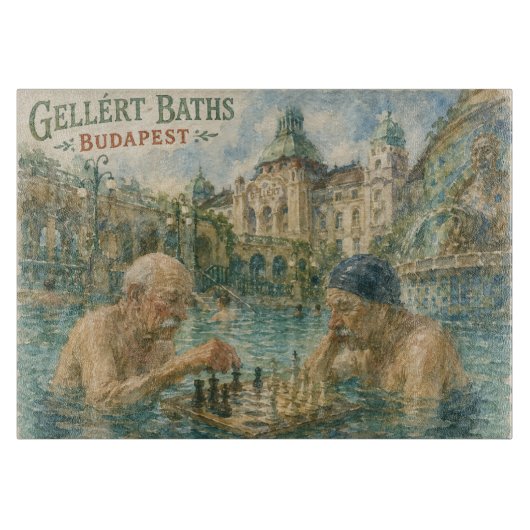 Schachpartie Gellert-Bäder Budapest Ungarn Schneidebrett (Vorderseite)