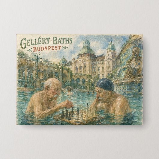 Schachpartie Gellert-Thermen Budapest Ungarn Button (Vorderseite)