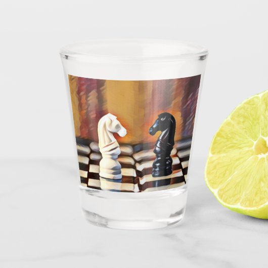 Schachpartie Schachbrett Schnapsglas (Vorderseite)