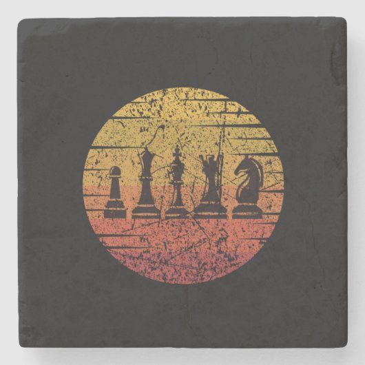 Schachpartien Retro Steinuntersetzer (Vorderseite)