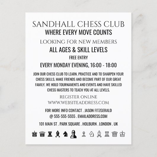 Schachpartien, Schachklub Werbung Flyer (Vorne)