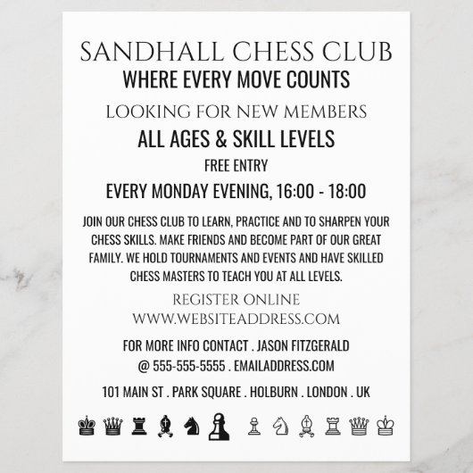 Schachpartien, Schachklub Werbung Flyer (Vorne)