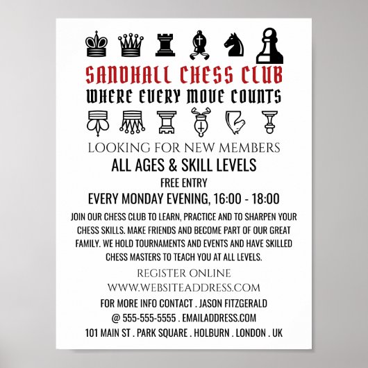 Schachpartien, Schachklubwerbung Poster (Vorne)