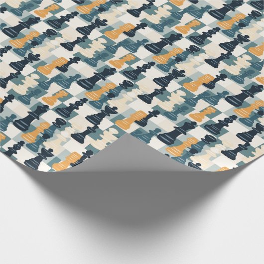 Schachpartituren Moderne einfache blaue Orange Wei Geschenkpapier (Ecke)