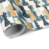 Schachpartituren Moderne einfache blaue Orange Wei Geschenkpapier (Rolleneckpunkt)