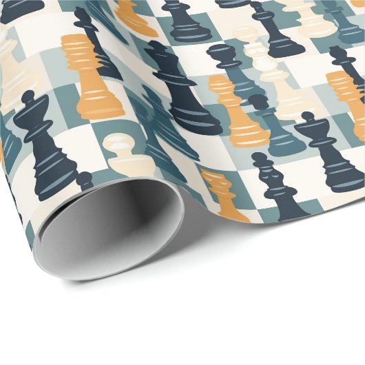 Schachpartituren Moderne einfache blaue Orange Wei Geschenkpapier (Rolleneckpunkt)