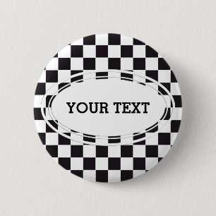 Schachquadrat Muster - schwarz + Ihr Text & Hinter Button