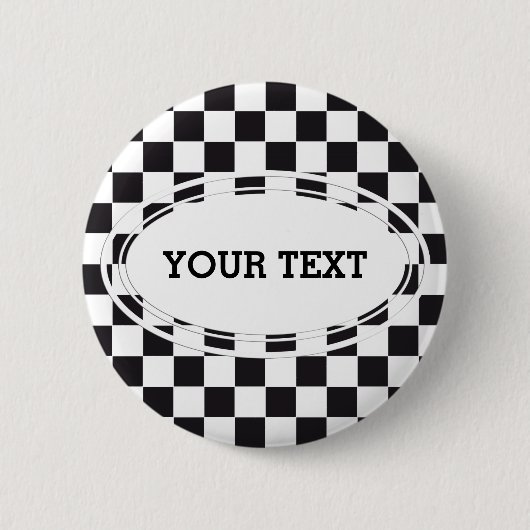 Schachquadrat Muster - schwarz + Ihr Text & Hinter Button (Vorderseite)