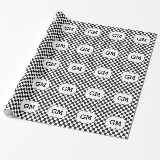 Schachquadrat Muster - schwarz + Ihr Text & Hinter Geschenkpapier (Ungerollt)
