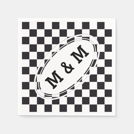 Schachquadrat Muster - schwarz + Ihr Text & Hinter Serviette (Vorderseite)