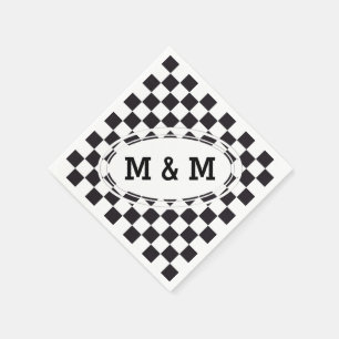 Schachquadrat Muster - schwarz + Ihr Text & Hinter Serviette