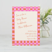 Schachrosa Orange Script Niedlich Baby Dusche Einladung (Stehend Vorderseite)