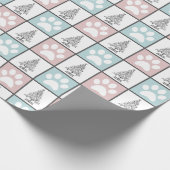 Schachrosa und blaue Pfote Weihnachtsbaum Geschenkpapier (Ecke)
