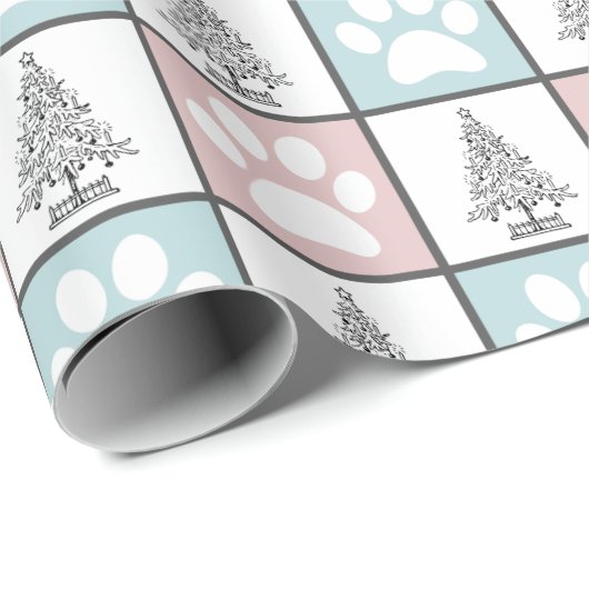 Schachrosa und blaue Pfote Weihnachtsbaum Geschenkpapier (Rolleneckpunkt)