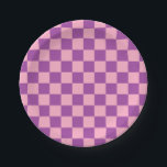 Schachrosa und Lila Pappteller<br><div class="desc">Abstrakte digitale Kunst von rosa und lila Quadraten in einer karierten Formation.</div>
