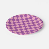 Schachrosa und Lila Pappteller (Schrägansicht)
