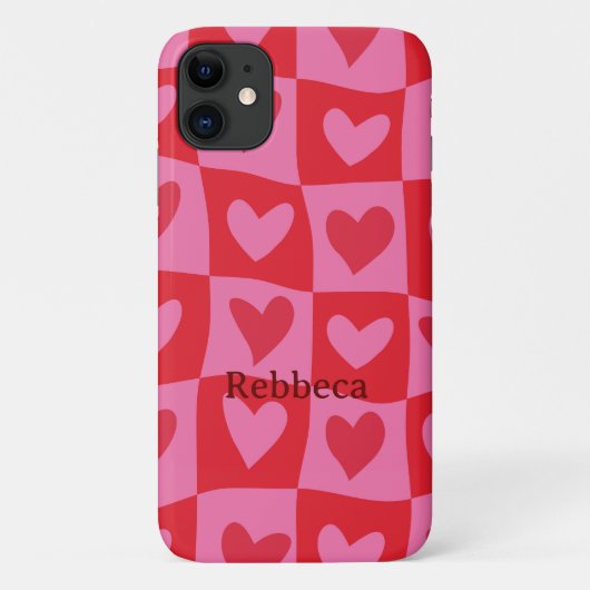 Schachrosa und rotes Herz-Individuelle Name Case-Mate iPhone Hülle (Rückseite)