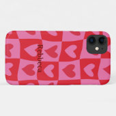 Schachrosa und rotes Herz-Individuelle Name Case-Mate iPhone Hülle (Rückseite (Horizontal))