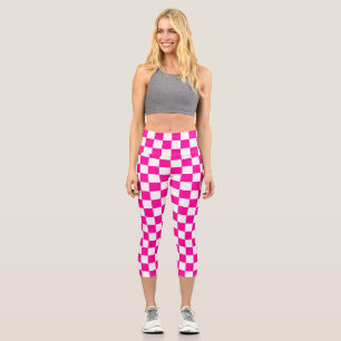 Schachrosa und Weiß Capri Leggings