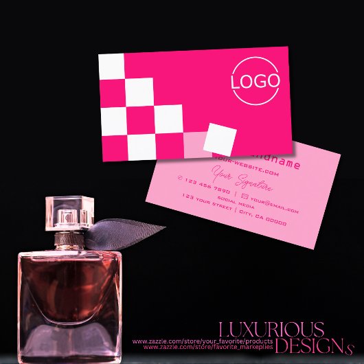 Schachrosa und Weiß mit Logo Stilvoll Visitenkarte
