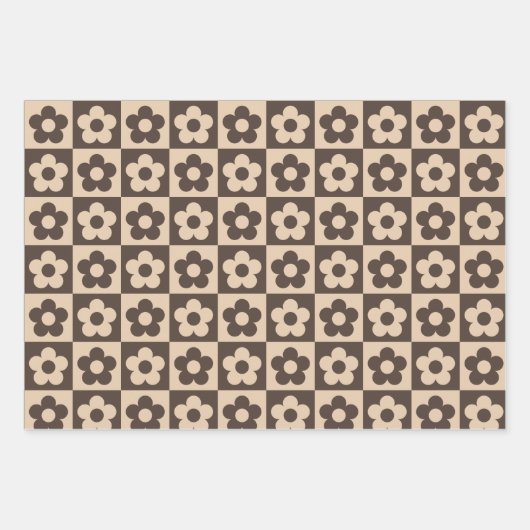 Schachroter, brauner Beige Geschenkpapier Set (Vorderseite 2)