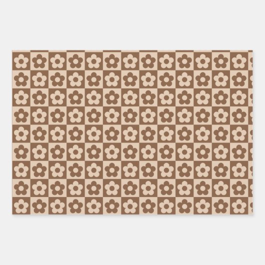 Schachroter, brauner Beige Geschenkpapier Set (Vorderseite)