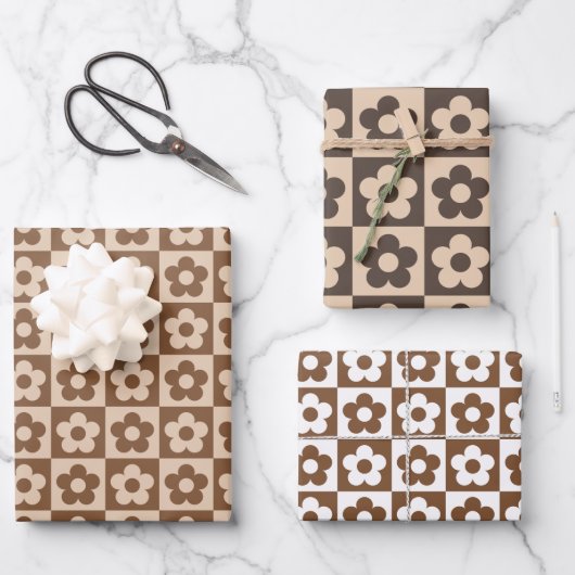 Schachroter, brauner Beige Geschenkpapier Set (Vorderseite)