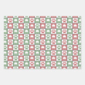 Schachroter und grüner Pfotenprint Weihnachtsbaum Geschenkpapier Set (Vorderseite 2)