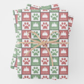 Schachroter und grüner Pfotenprint Weihnachtsbaum Geschenkpapier Set (Beispiel)