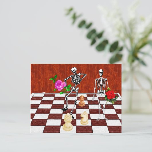 Schachskelette Postkarte (Stehend Vorderseite)