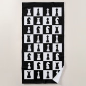Schachspiel-Figuren Schwarz-Weiß-Muster Strandtuch (Vorderseite)