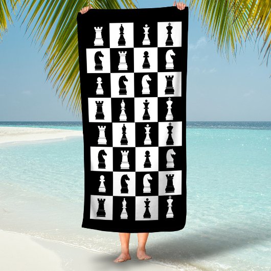 Schachspiel-Figuren Schwarz-Weiß-Muster Strandtuch